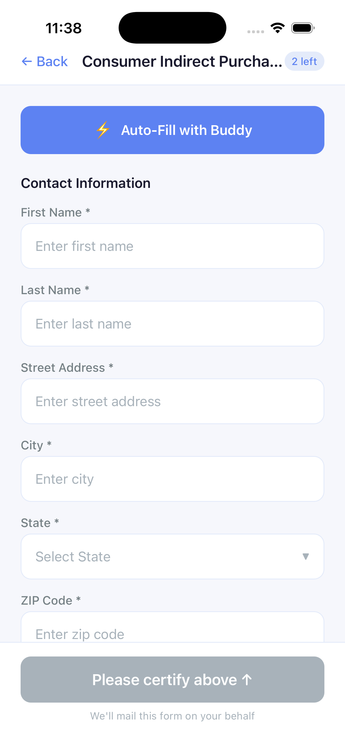 Auto-fill claim form with one tap
